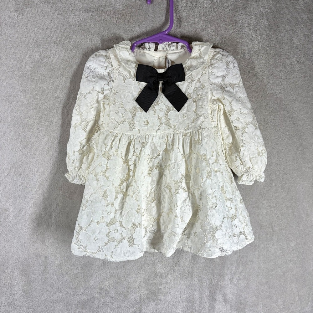 Janie & Jack Lace Bow Dress Size 12-18M Vintage Style Dollcore Formal Parisian